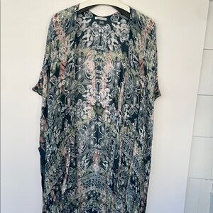 Moss Rose Blue Green Kimono Swim Beach Cover Up Viscose One Size